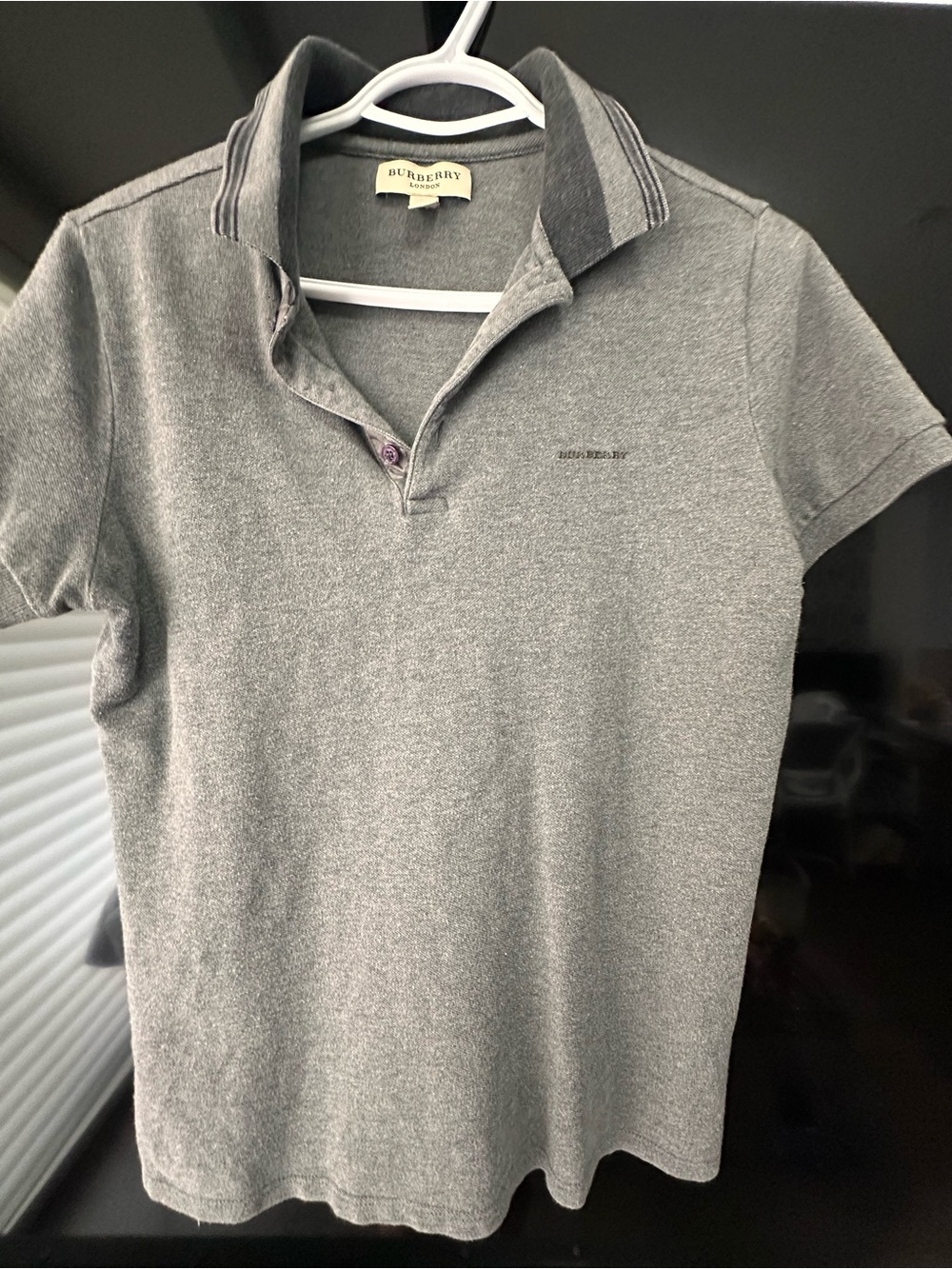Burberry Grey Short-Sleeve Polo with Contrast Collar